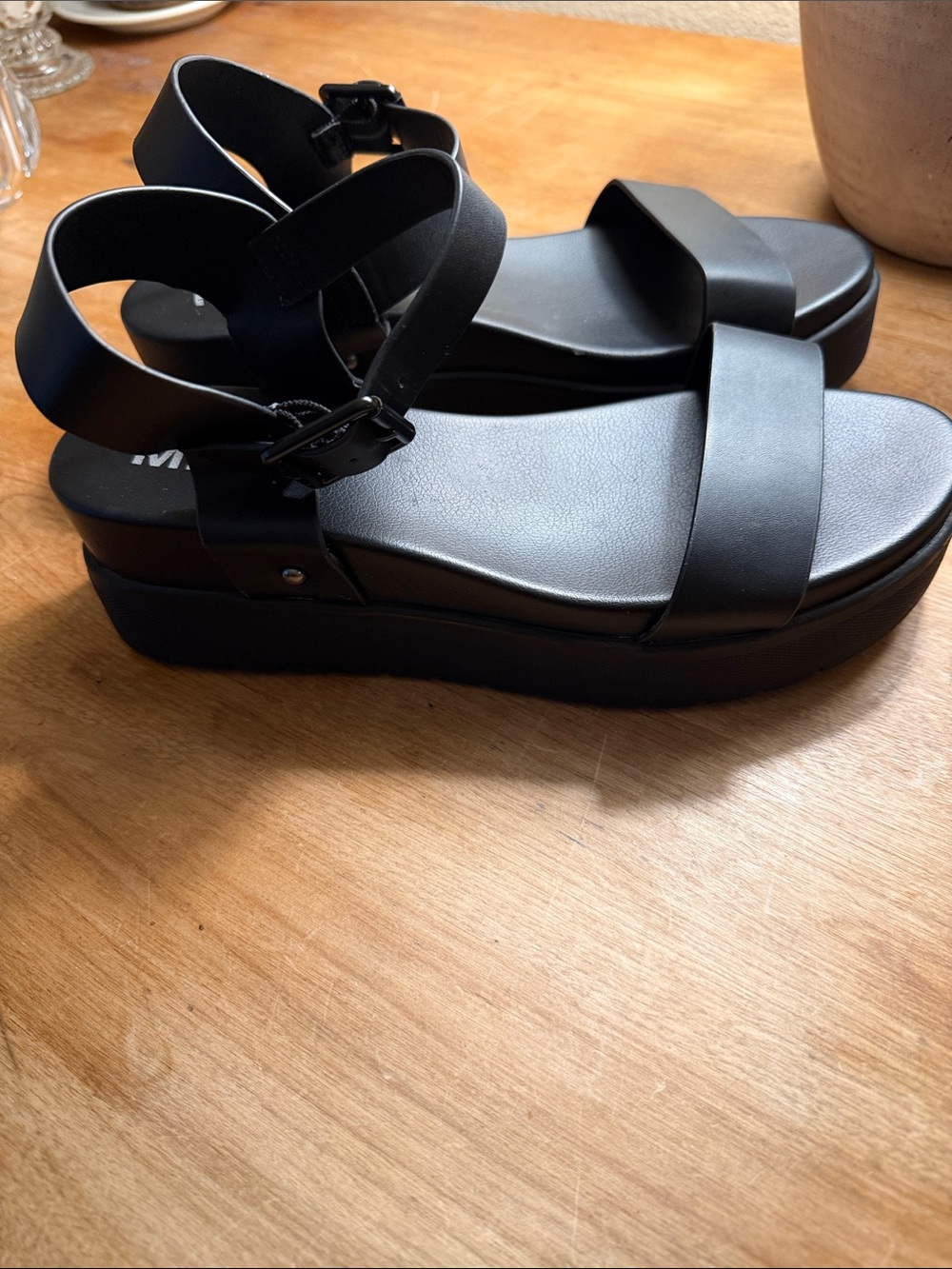 MIA Black Platform Ankle-Strap Sandals